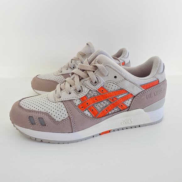 Asics Men's Grey & Neon Orange Gel Lyte III OG Lace Up Low Top Sneakers Sz 7.5 - Picture 8 of 10